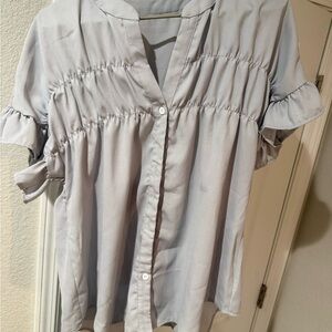 Amazon Women's Soft Gray Button-Up Blouse